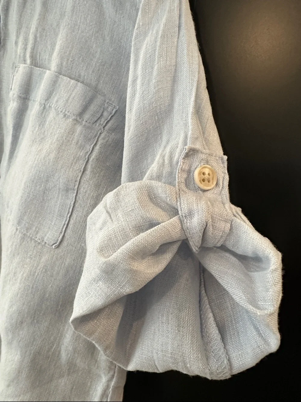 Zara Light Blue Linen Band-Collar Button-Down Shirt - Picture 4 of 4